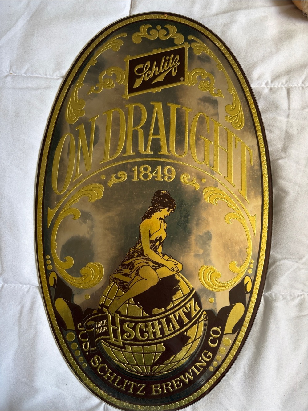 Schlitz On Draught 1849 Gold Mirror Sign